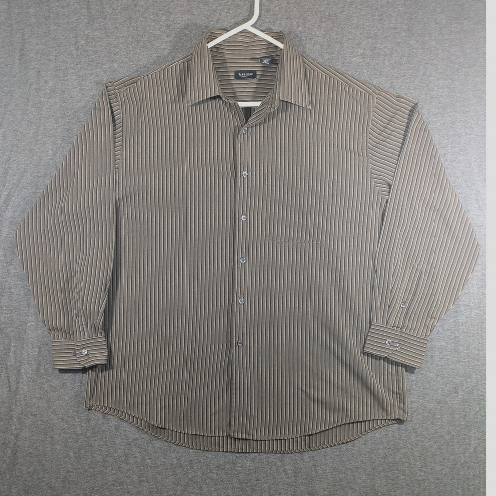 Van‎ Heusen Men's Brown Stripped Long Sleeve Button Down Shirt Size XL 17 - 17.5